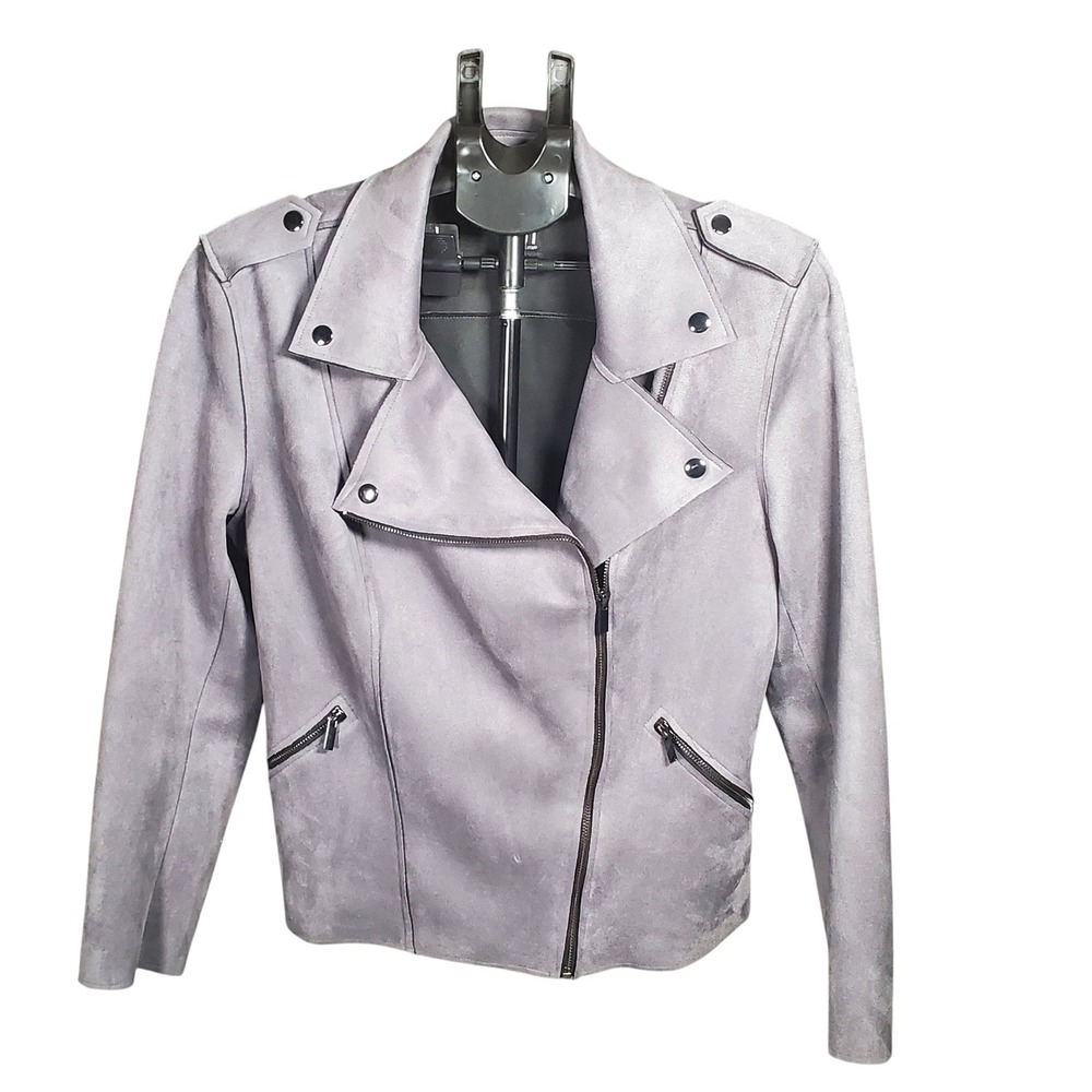 KUT from the Kloth Haddie Faux Suede Moto Jacket Womens XL Gray Zip Biker Coat